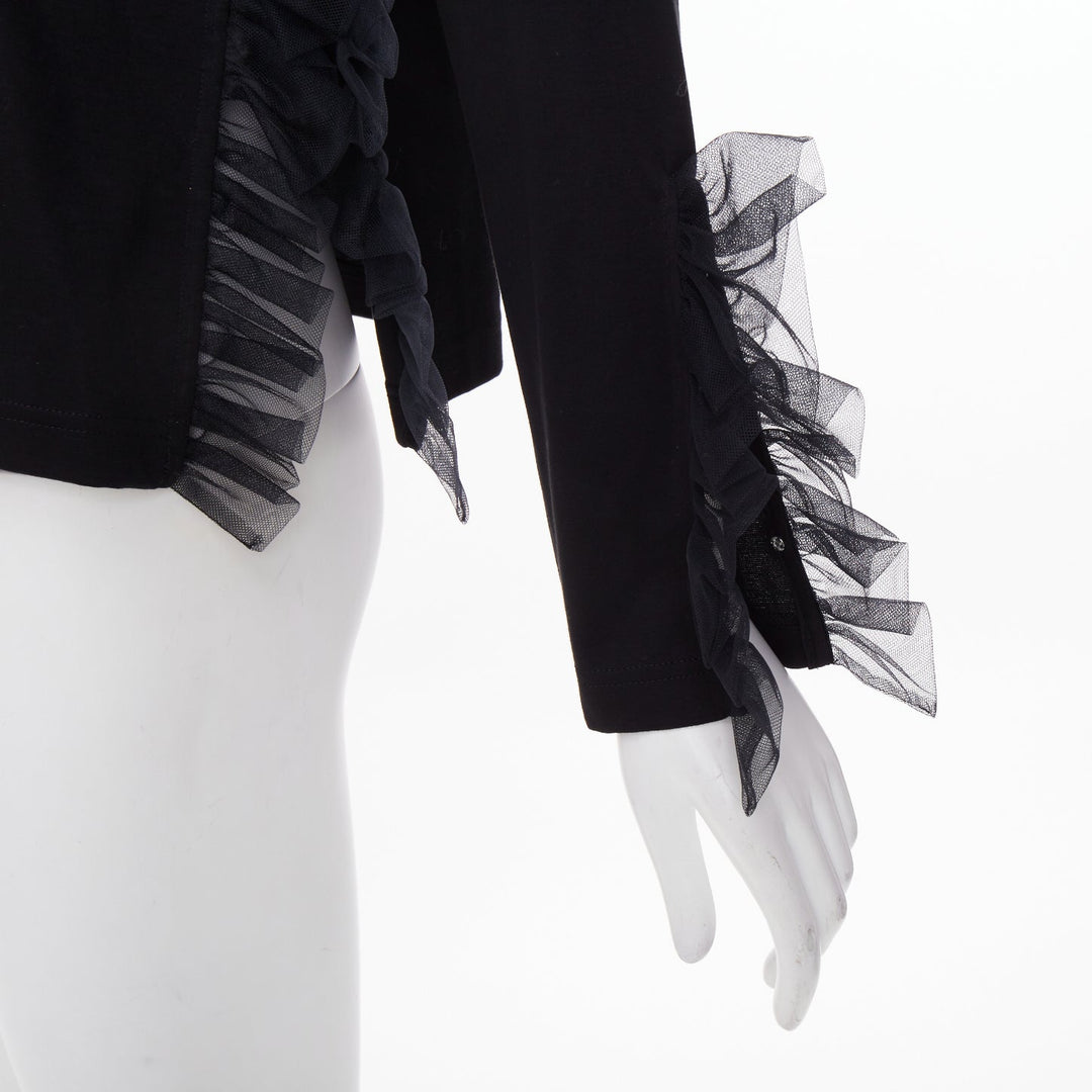 NOIR KEI NINOMIYA 2022 black cotton tulle ruffle trim side cutout blouse shirt M