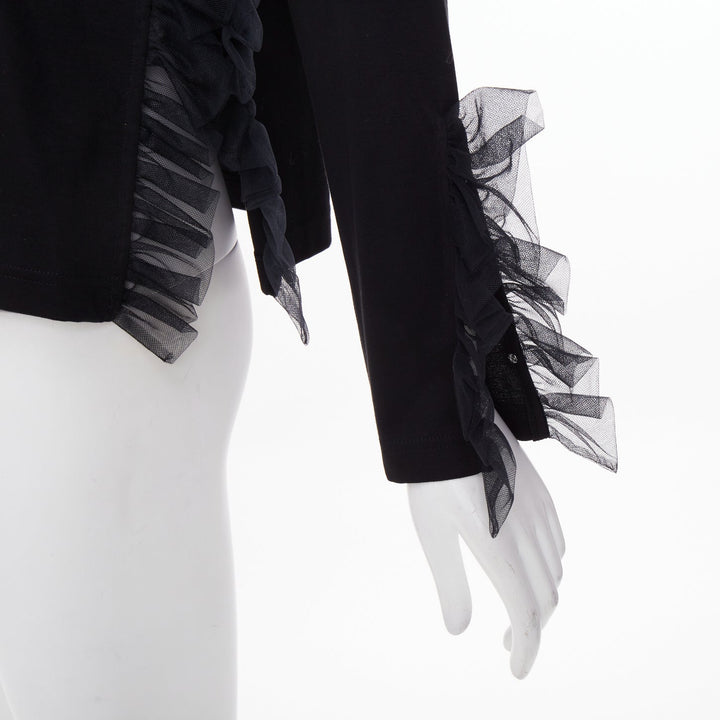 NOIR KEI NINOMIYA 2022 black cotton tulle ruffle trim side cutout blouse shirt M