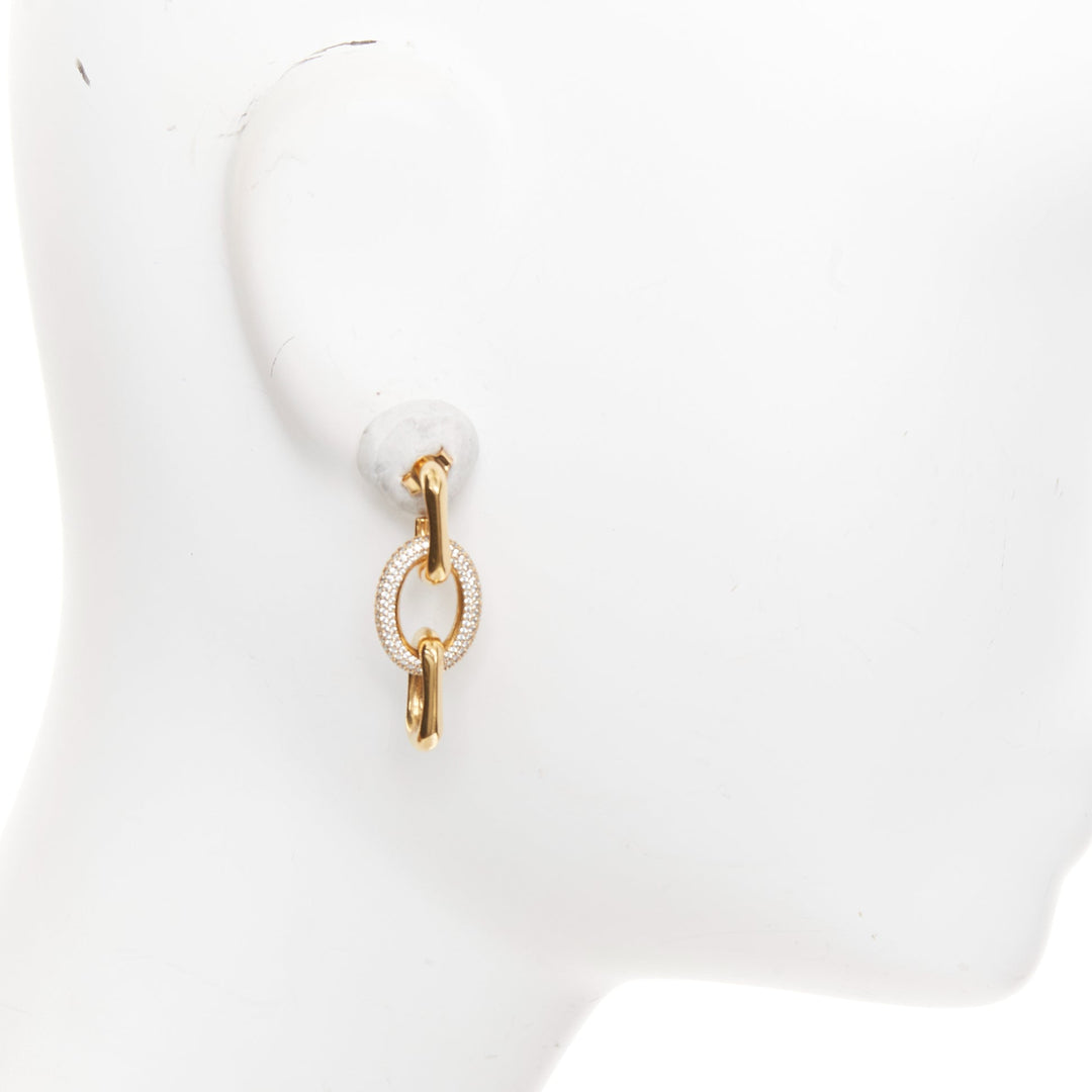 CELINE 2018 Phoebe Philo gold tone brass crystal trio loop hoop earrings Pair