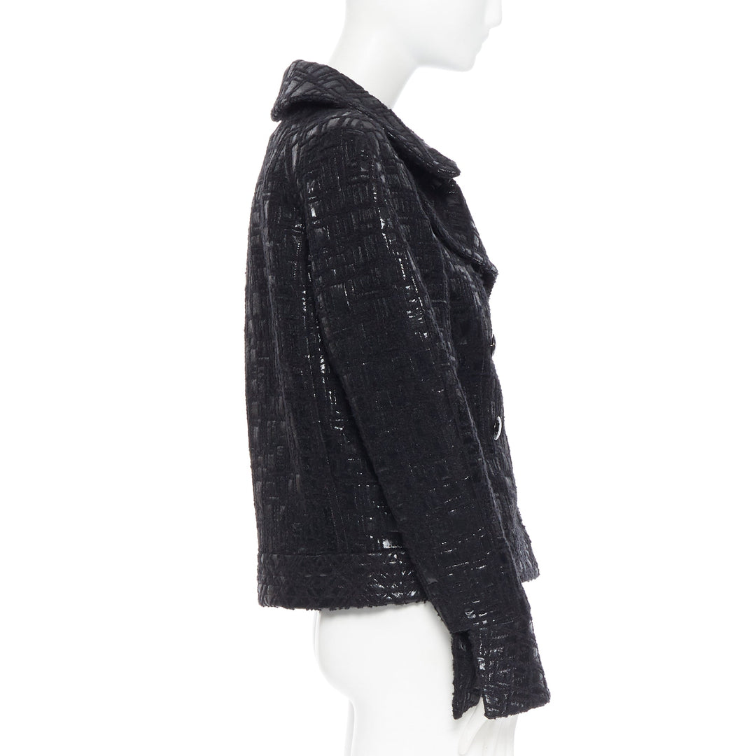 runway CHANEL 13A cyber tweed bomber sleeve double breasted black jacket FR36
