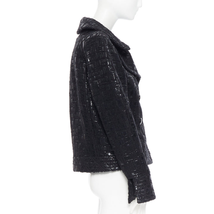 runway CHANEL 13A cyber tweed bomber sleeve double breasted black jacket FR36