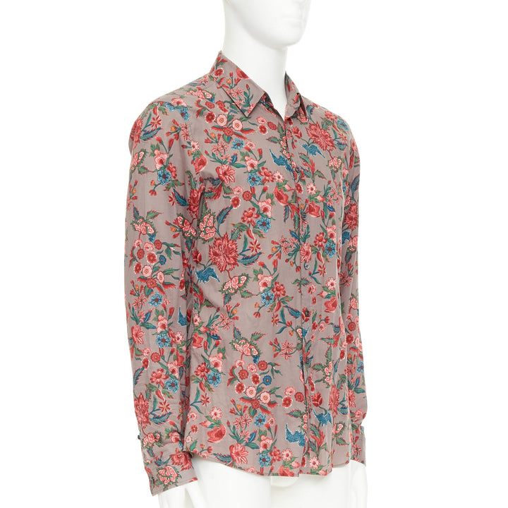 GUCCI 2013 Chintz red brown floral cotton button down shirt EU41 XL