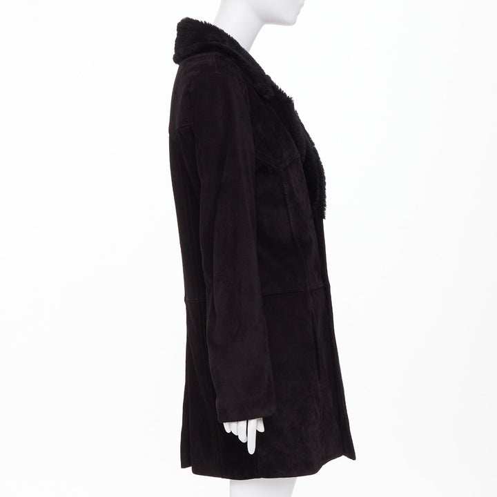 SAINT LAURENT 2022 black suede shearling lined double breasted coat EU44 XS