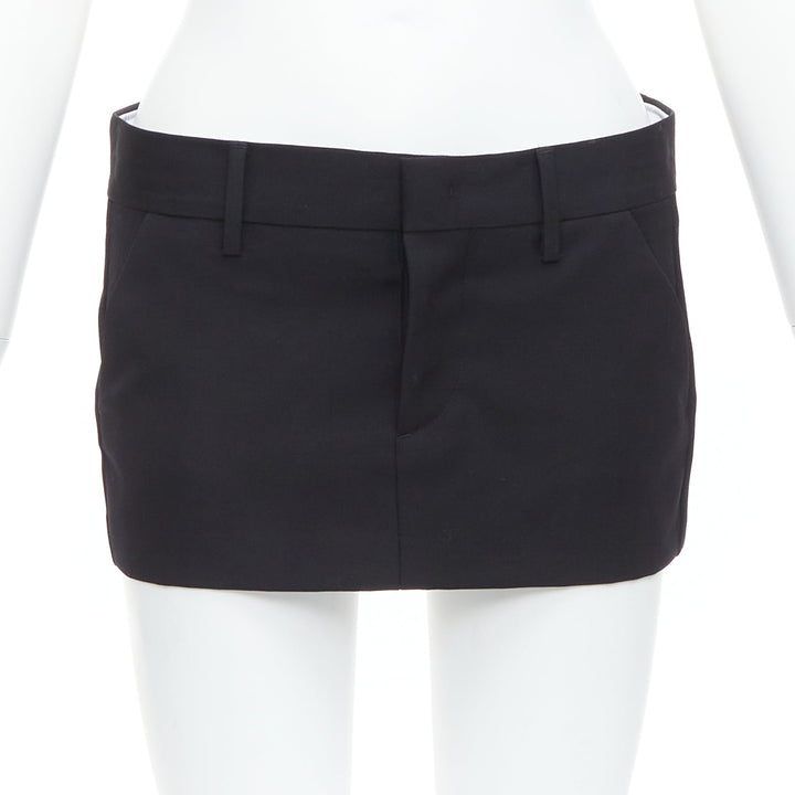 DSQUARED2 black virgin wool logo super micro mini skirt IT36 XXS