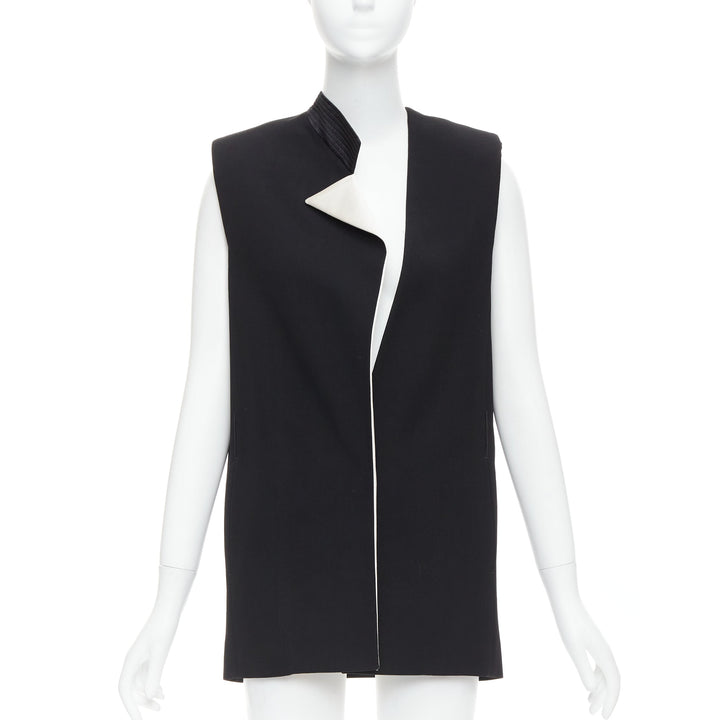 LANVIN 2013 black cream wool silk trimmed padded boxy vest FR36 S