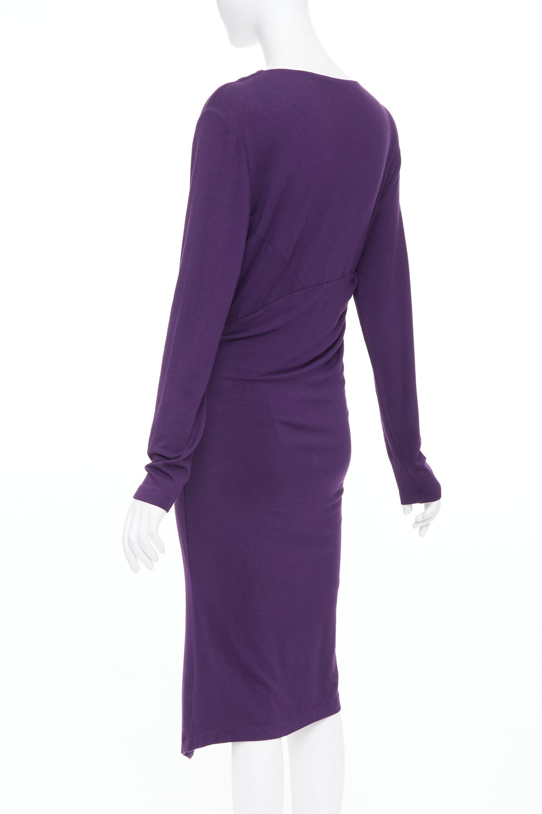 DONNA KARAN Surplice Neck Wrap purple jersey V neck drape dress L