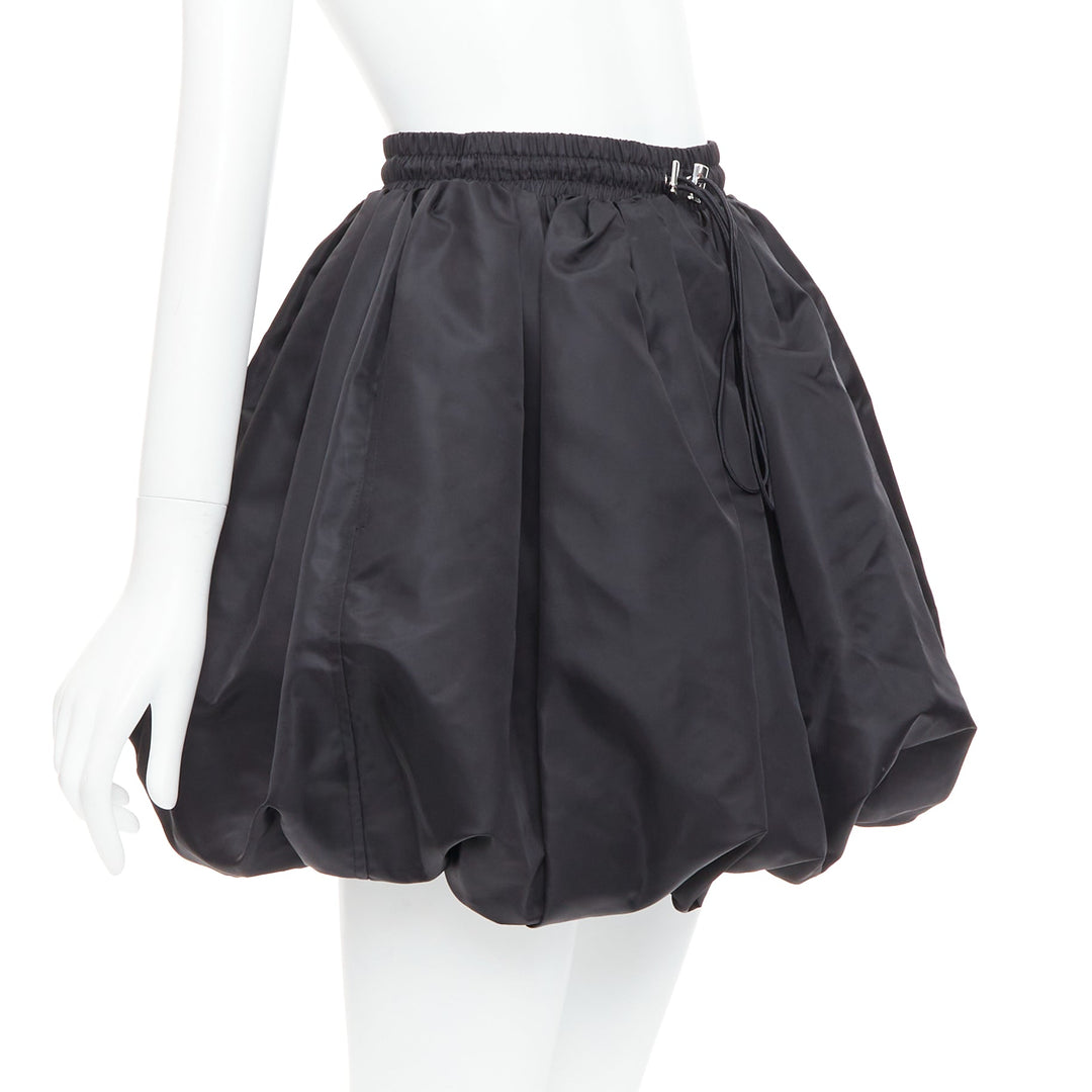 DAVID KOMA black nylon bubble silver drawstring puffball skirt UK6 XS