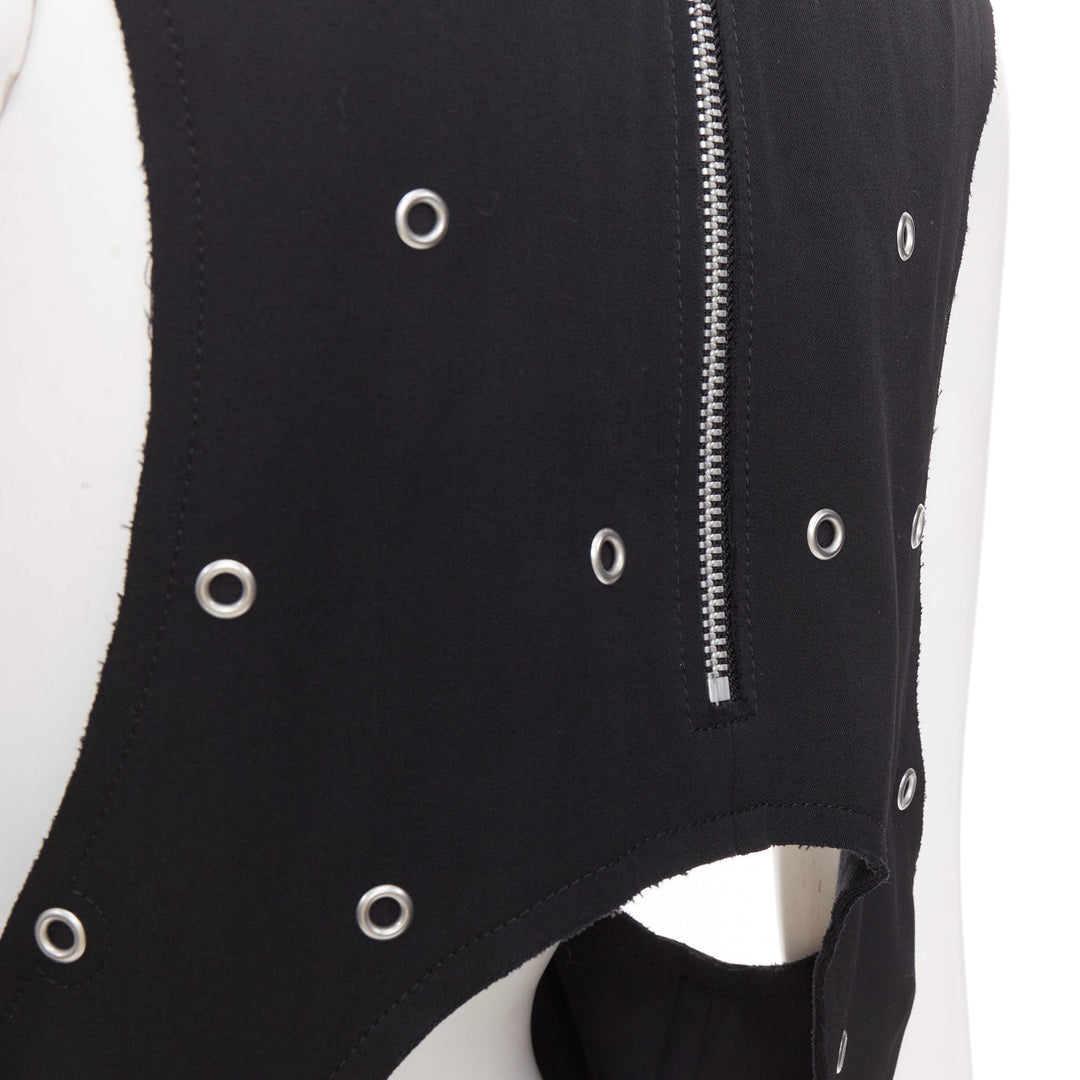 rare COMME DES GARCONS 2019 Runway wool silver grommet cut out pannier dress S