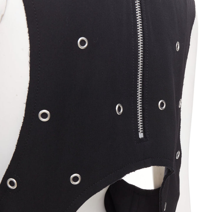 rare COMME DES GARCONS 2019 Runway wool silver grommet cut out pannier dress S
