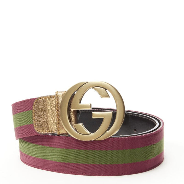 GUCCI gold GG metal buckle signature red green web nylon belt 85cm 34"