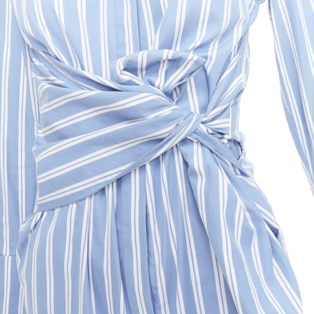 VVB VICTORIA BECKHAM blue white cotton striped tie shirt dress UK4 XXS