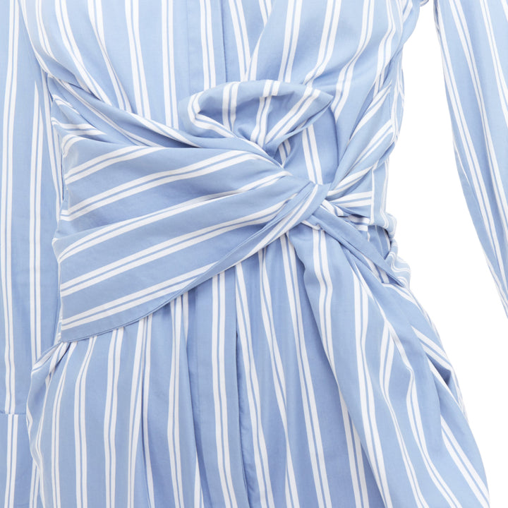 VVB VICTORIA BECKHAM blue white cotton striped tie shirt dress UK4 XXS