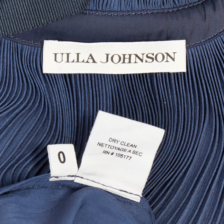 ULLA JOHNSON midnight blue pleated halter neck drawstring tie midi dress US0 XS