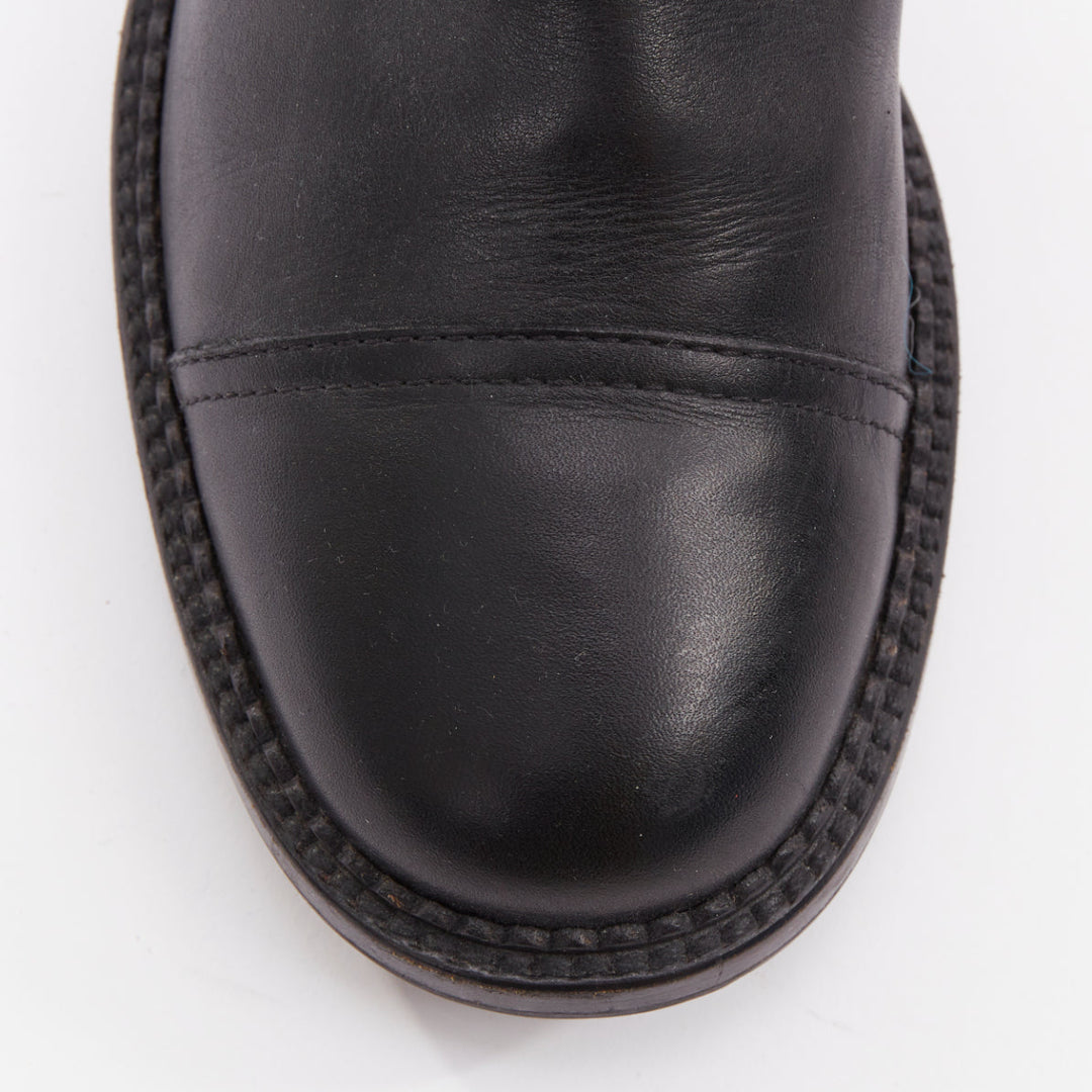 CHANEL black leather quilted CC logo stamp round toe riding boots EU38