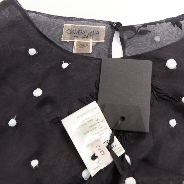 GIAMBATTISTA VALLI black polka dot applique sheer lace peplum top IT42 M