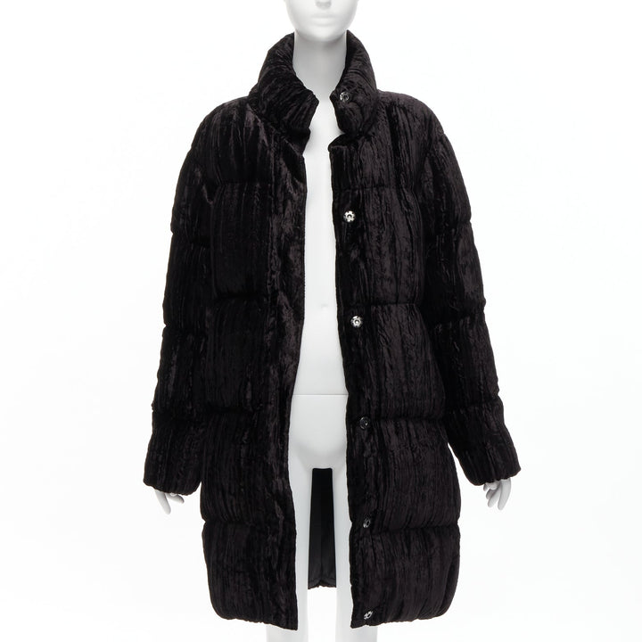 ANAIS JOURDEN black crimped velvet high neck puffer coat jacket FR38 M