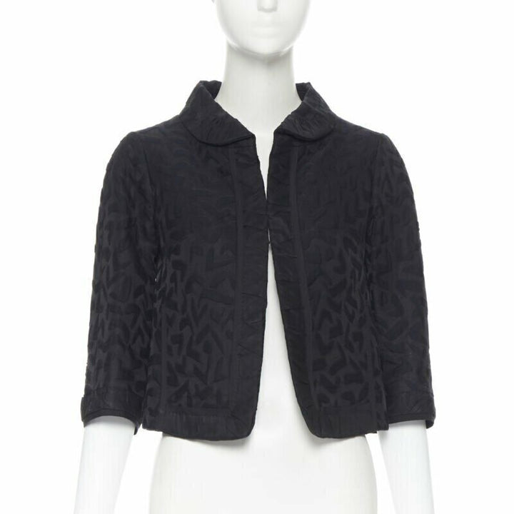 LOUIS VUITTON black cotton geometric pattern jacquard cropped jacket FR36 S
