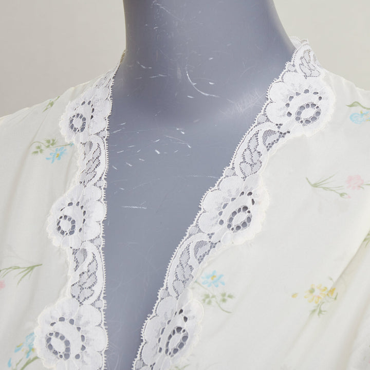 CHRISTIAN DIOR Vintage Sleepwear floral lace trim pastel yellow peignoir robe
