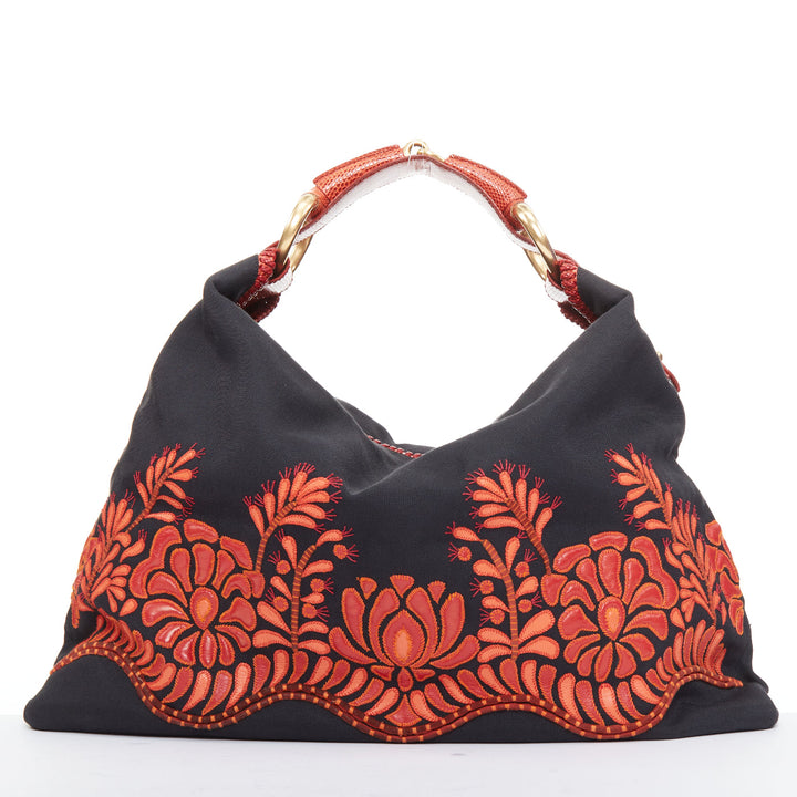 rare GUCCI 2004 Runway Tom Ford red lizard applique horsebit chain hobo bag