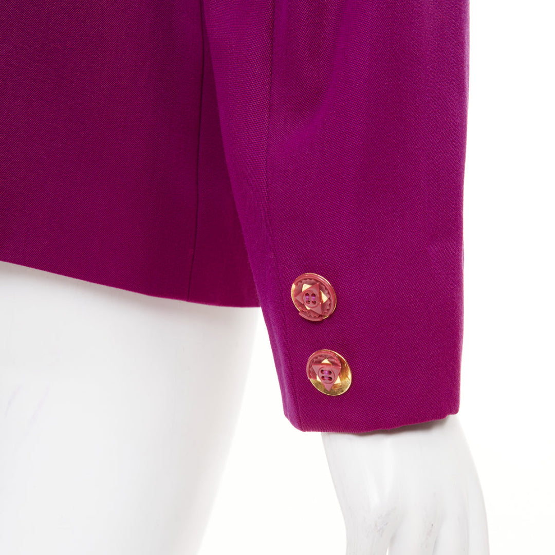 KARL LAGERFELD Vintage purple magenta wool wide lapel belt wrap jacket FR44 2XL