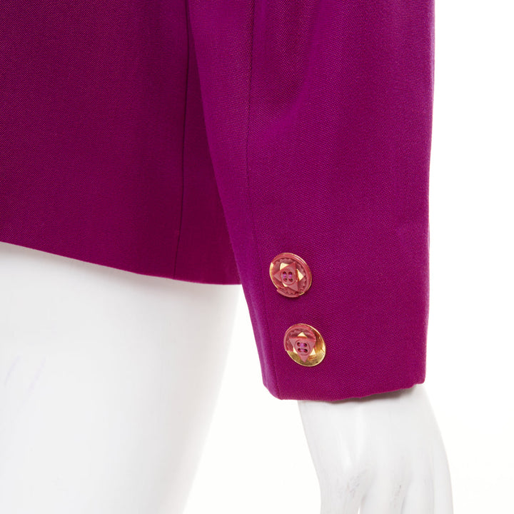 KARL LAGERFELD Vintage purple magenta wool wide lapel belt wrap jacket FR44 2XL