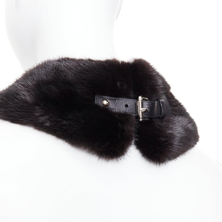 LOUIS VUITTON 2019 brown mink fur LV logo leather silk lined collar scarf