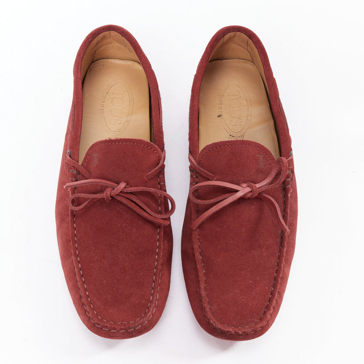 TOD'S Gommino red suede leather dot sole driving loafers UK7 EU41