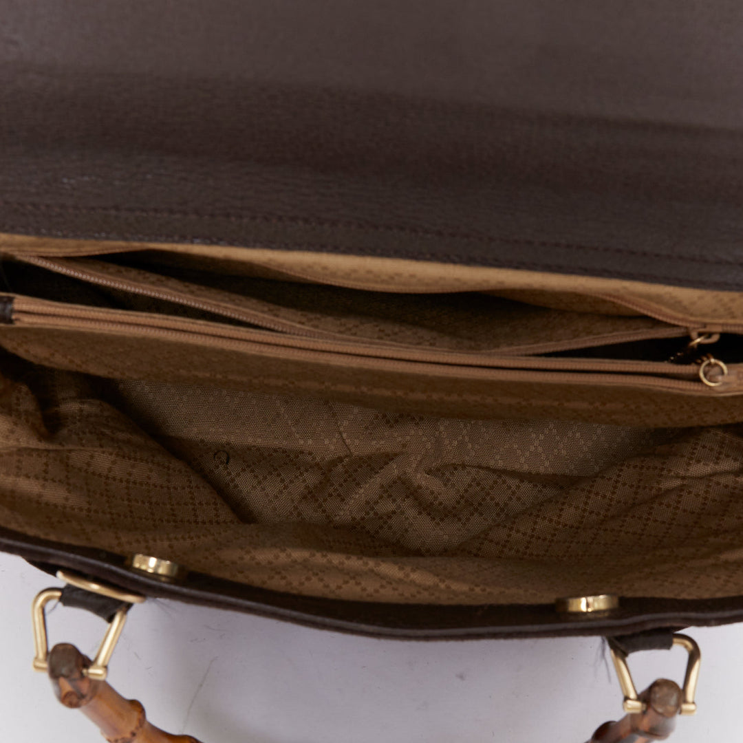 GUCCI Vintage Bamboo brown suede leather nude handle satchel bag