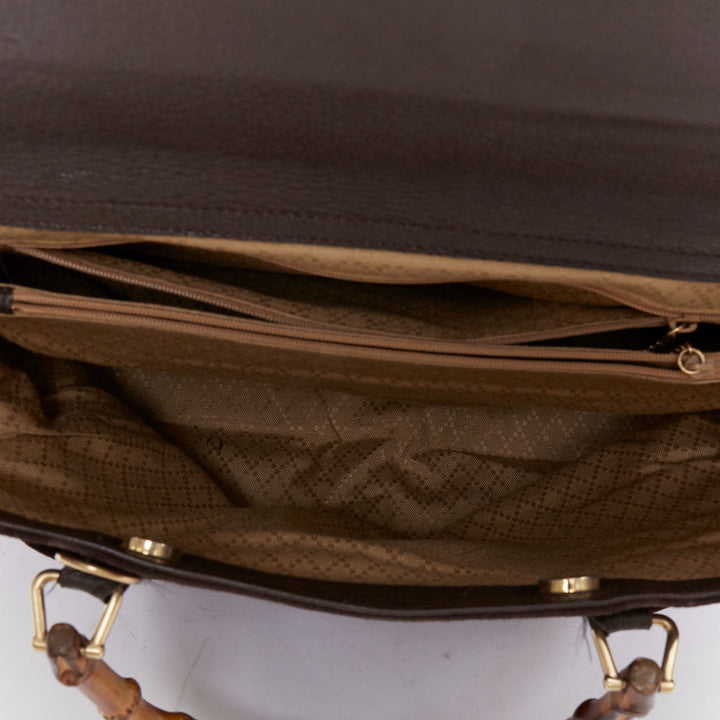 GUCCI Vintage Bamboo brown suede leather nude handle satchel bag