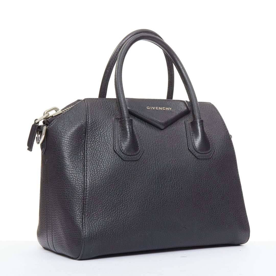 GIVENCHY Antigona Small black grained leather trapezoid structured tote bag