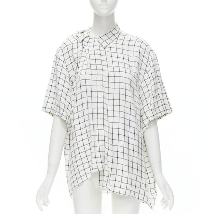 BALENCIAGA 2018 white black windowpane check pinched collar shirt FR34 XS