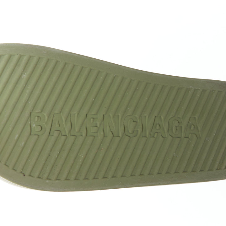 BALENCIAGA Chunky green debossed logo rubber platform pool slides EU36