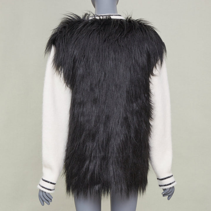 DOLCE GABBANA 2021 Runway faux fur panel logo alpaca knitwear cardigan IT38 XS