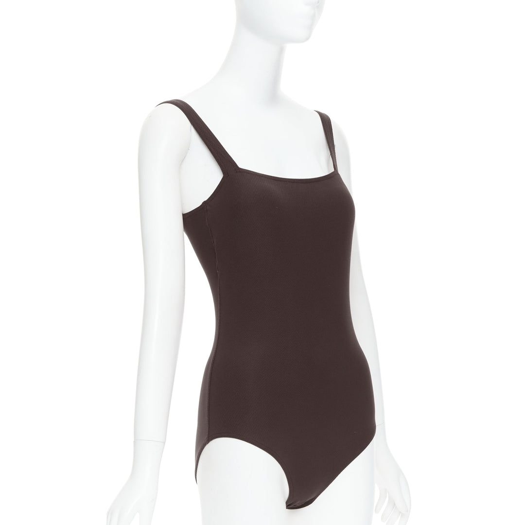 HERMES VINTAGE Martin Margiela brown twill jersey one piece bodysuit FR40 L