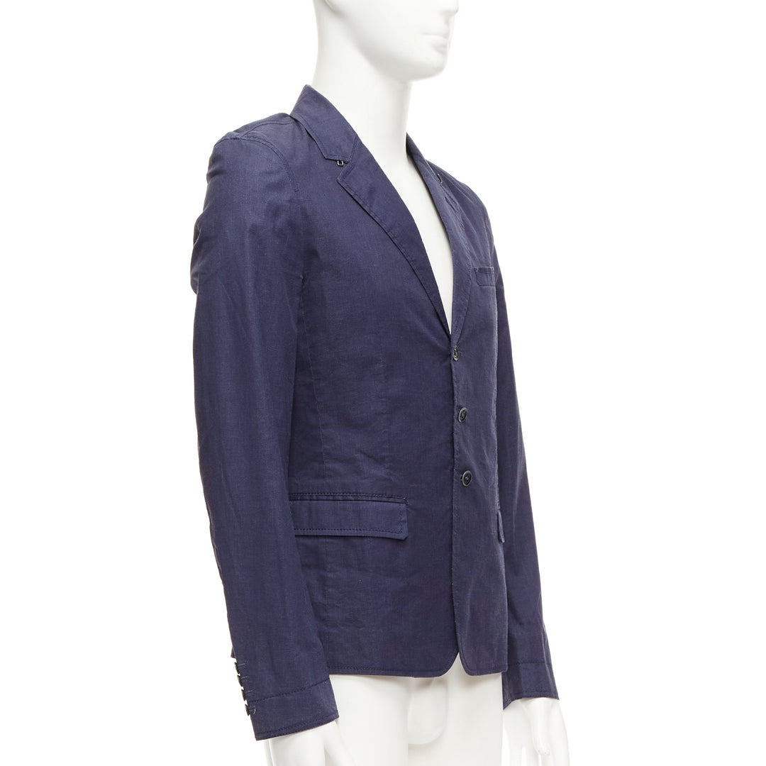 BURBERRY PRORSUM navy coated linen single breasted blazer jacket IT44 XS