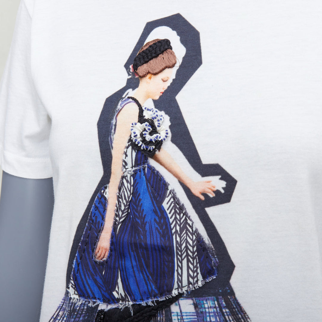 PRADA 2010 blue black runway model applique cream cotton tshirt S