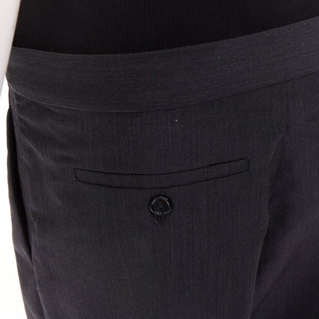 ALAIA 2024 black grey mohair wool wide waistband cropped pants FR38 M
