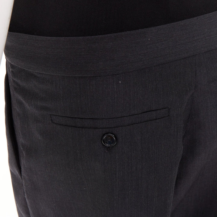 ALAIA 2024 black grey mohair wool wide waistband cropped pants FR38 M
