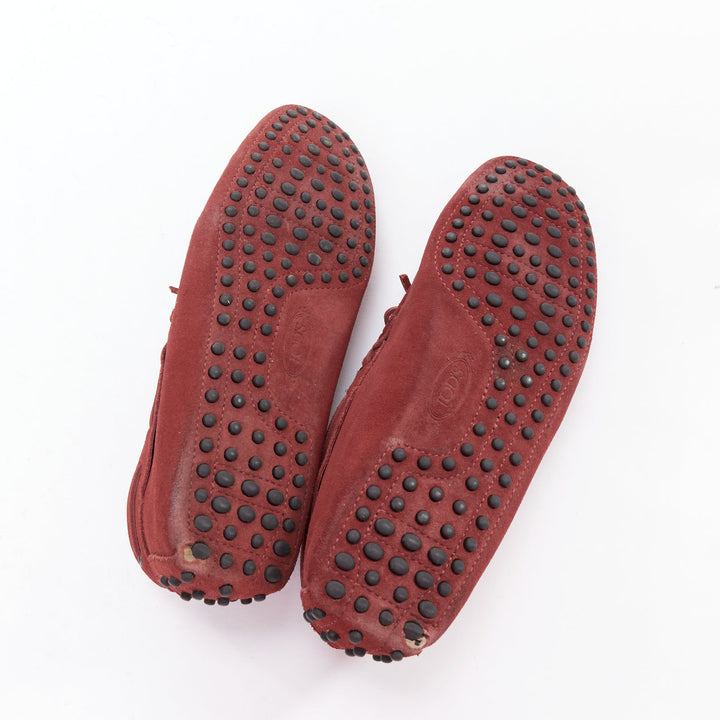 TOD'S Gommino red suede leather dot sole driving loafers UK7 EU41