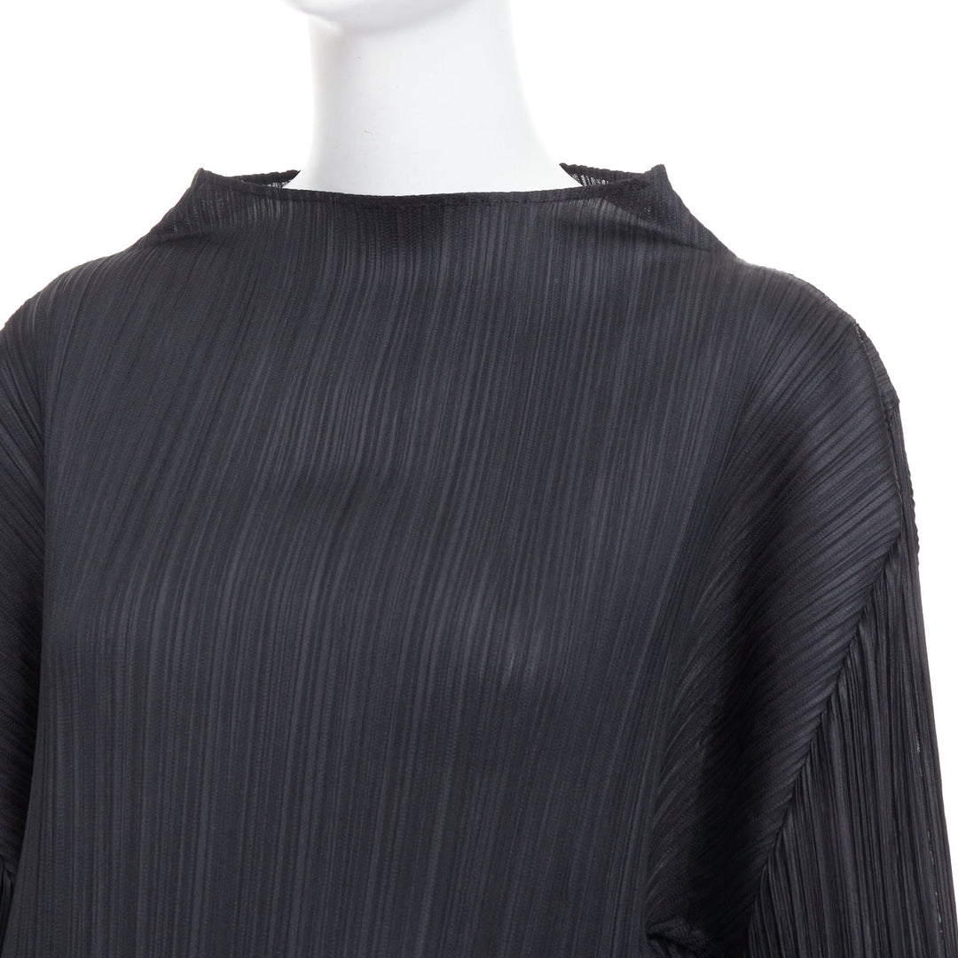 ISSEY MIYAKE Pleats Please black plisse bateau neck slit midi dress JP4 XL