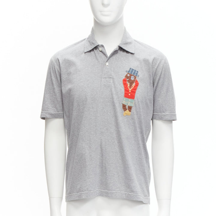 JUNYA WATANABE MAN EYE 2015 grey cotton red plaid puppet patchwork polo shirt M