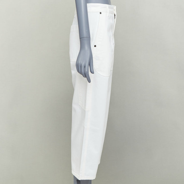 THE ROW white cotton studded patch pockets high waist crop jeans US0 XS