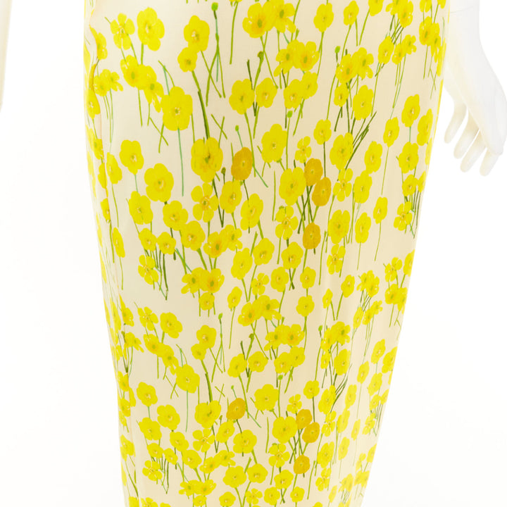 BERNADETTE 2023 Ripley yellow buttercups hand painted floral silk dress IT40 S