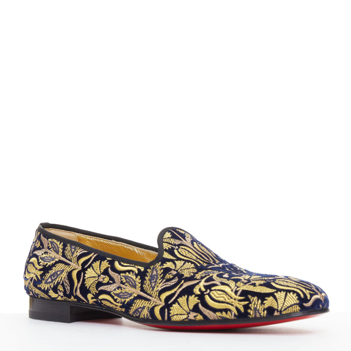 rare CHRISTIAN LOUBOUTIN Marcantonia Flat gold baroque velvet loafer EU44