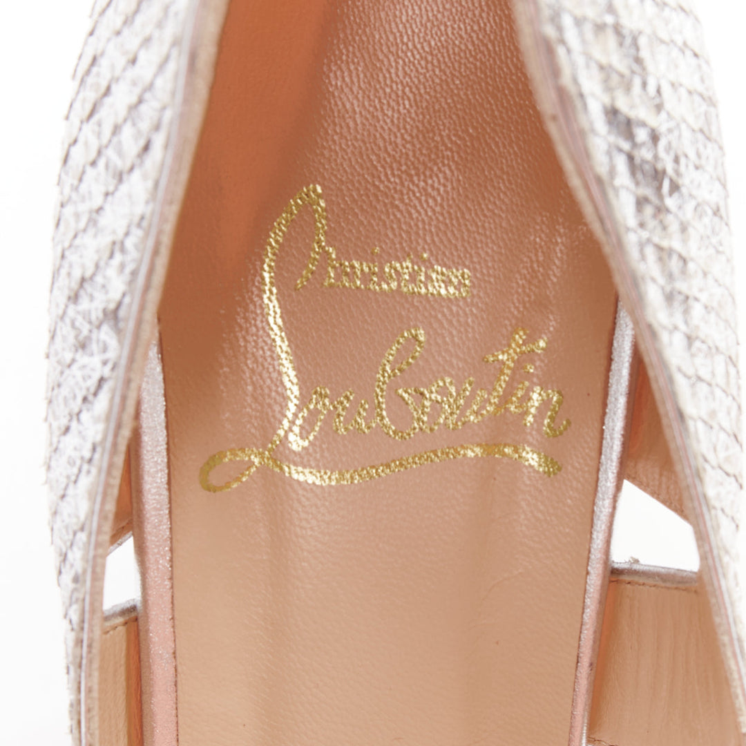 CHRISTIAN LOUBOUTIN Fontanete silver scaled leather cut out platforms EU37.5