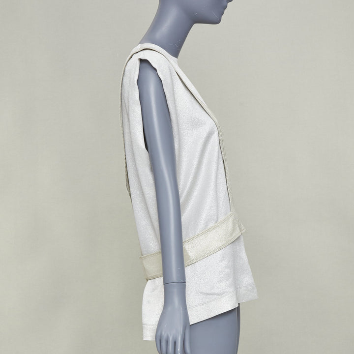 VALENTINO metallic silver green contrast bodice layered sleeveless top IT40 S