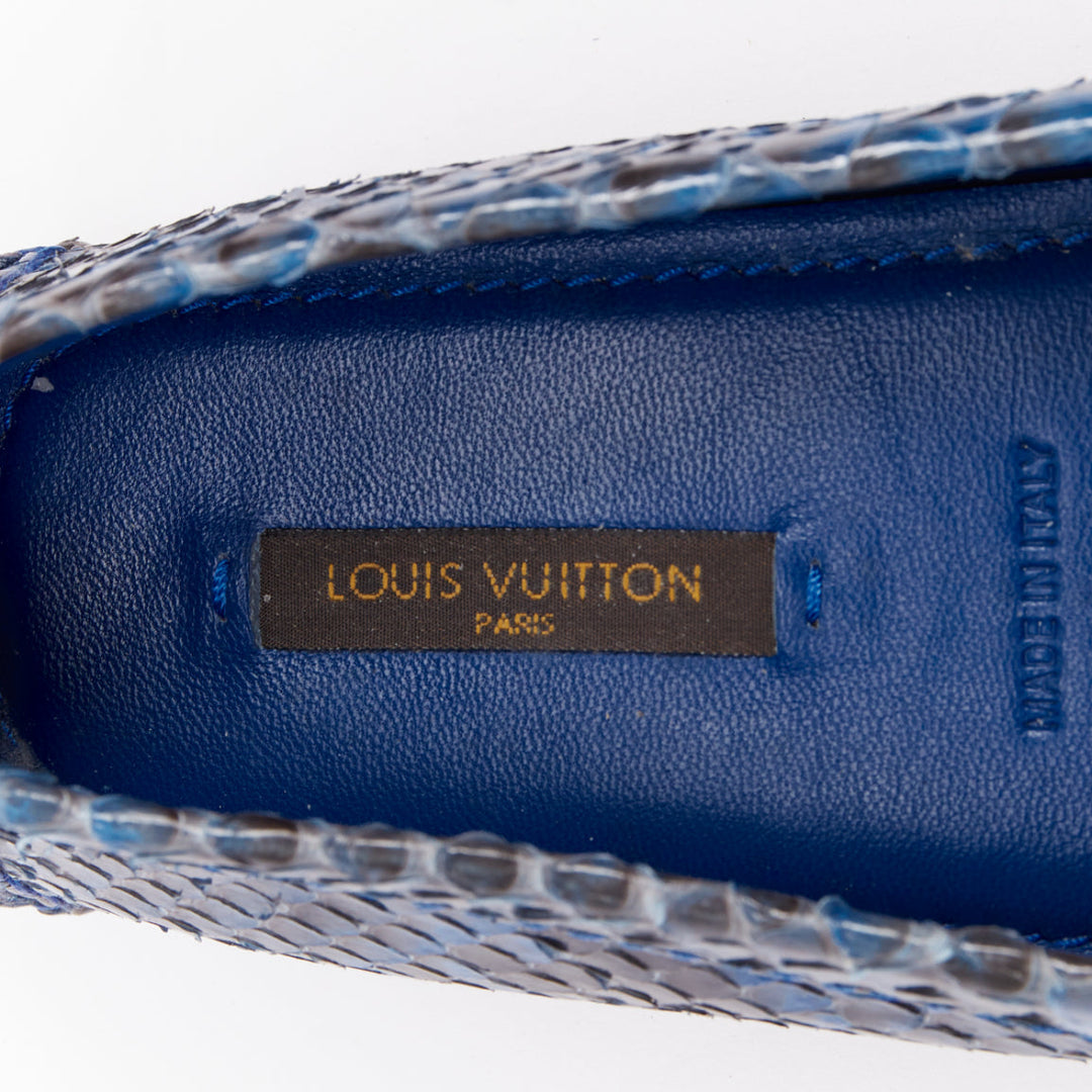 LOUIS VUITTON Dauphine blue polished snake leather gold LV logo loafers EU37