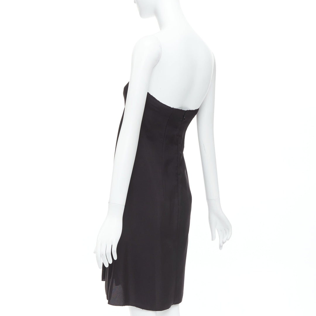 PRADA 2006 black pleat front corseted strapless dress IT38 XS