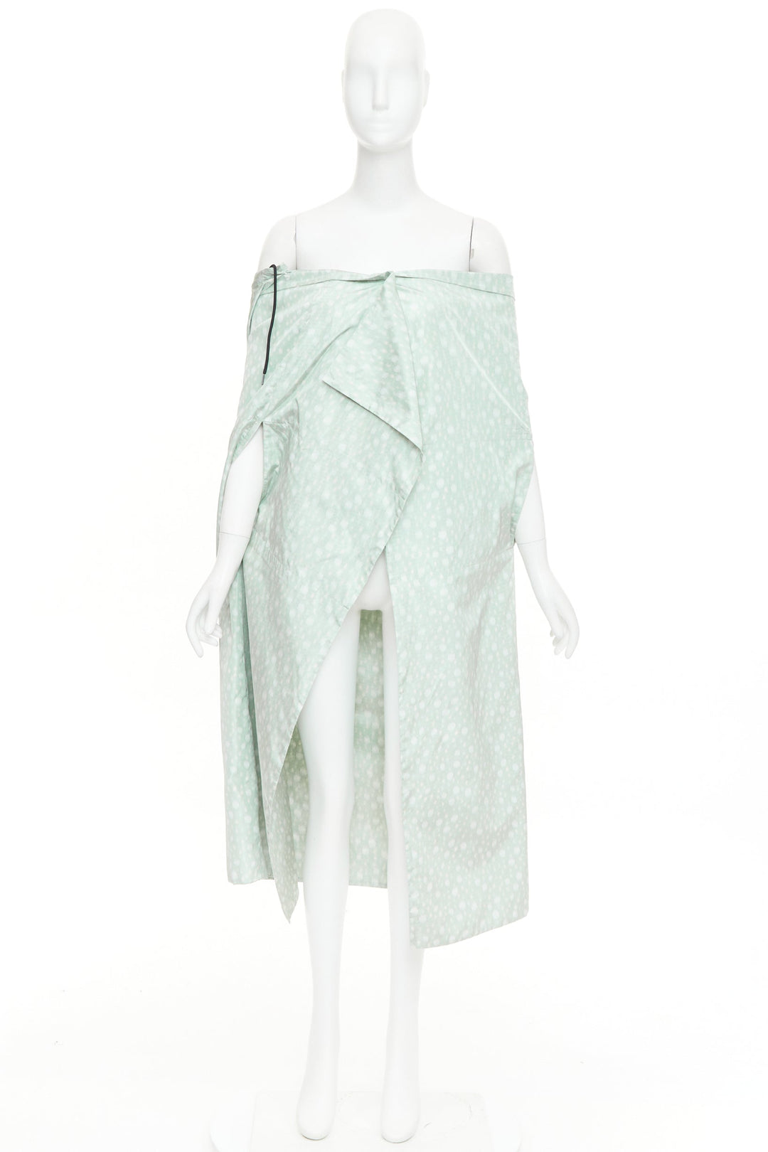 PRADA 2021 Runway pastel green polka dot silk taffeta wrap cape coat IT36 X