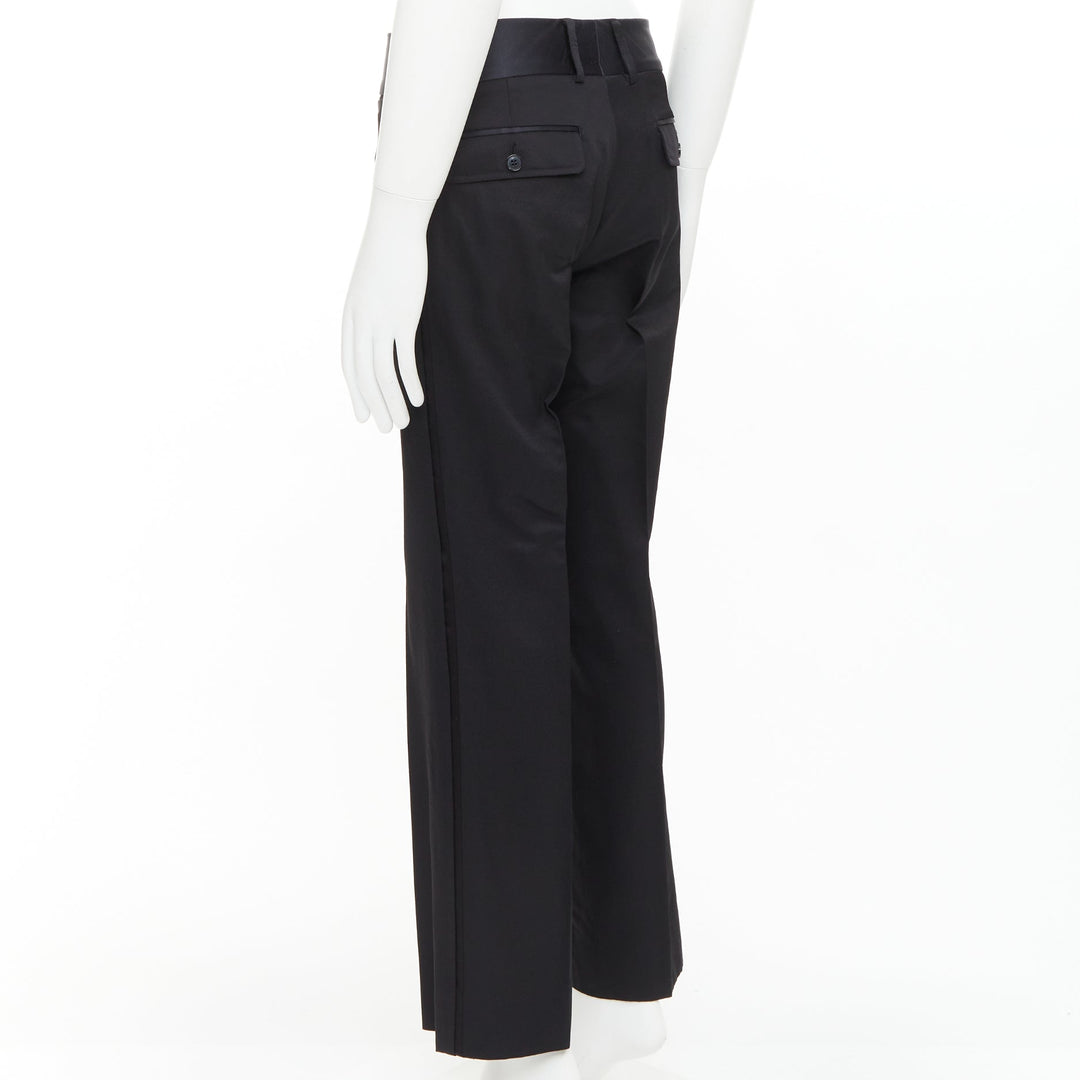 DOLCE GABBANA black virgin wool blend satin waist tuxedo pants IT44 XS